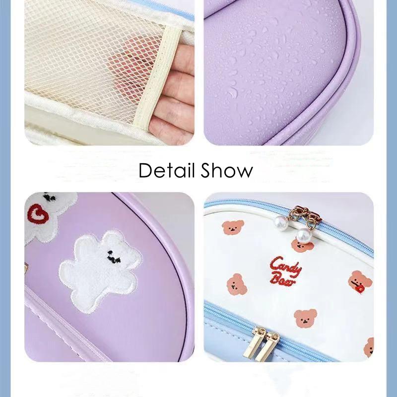 Large Capacity Cherry Pencil Bag Double Layer Portable Strawberry Love PU Waterproof Student Stationery School Supplies