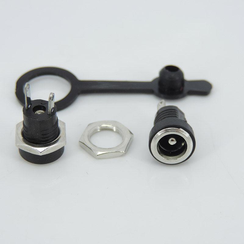 10pcs 5.5x2.1mm 5.5x2.5mm DC Female Panel Mount Power Jack Socket Supply Connector Plug Adapter 2 Terminal Type DC Plug with Cover Cap