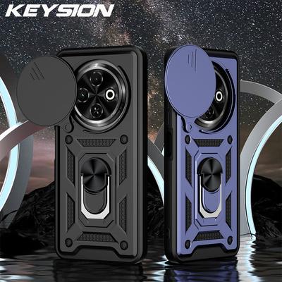 KEYSION Shockproof Armor Case for TECNO Spark 30C 4G Slide Camera Lens Protection Ring Stand Phone Cover for TECNO Spark 30C 4G