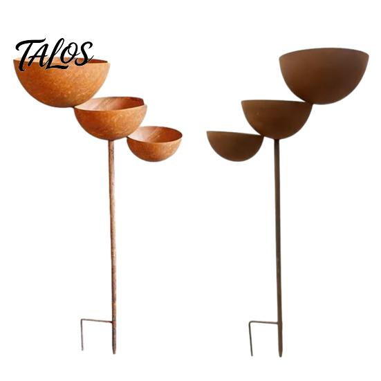 3 Tiered Cascading Rain Catcher Bird Bath, Metal Garden Stake Bird Water Bowl Feeder, Outdoor Pollinator Watering Station for Garden, Patio, Yard,