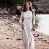 2025 Spring New European and American Women's Clothing Celebrity Banquet Wedding Dress Crew Neck Long Sleeve Printed Halter Lace Dress