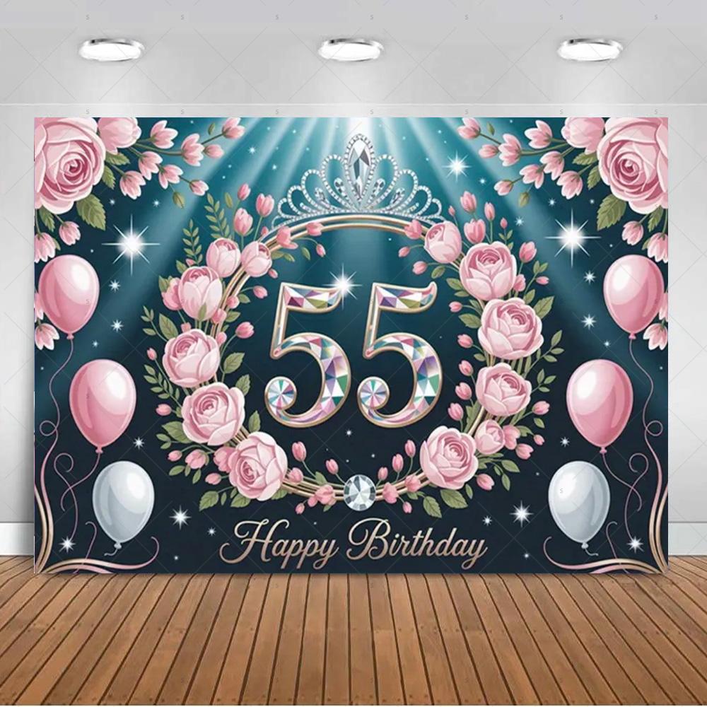 Glücklicher 55. Geburtstag Hintergrund Zubehör Schwarz Gold Ballon 55 Jahre Alt Hintergrund Funkelnde Party Dekoration Foto Requisiten