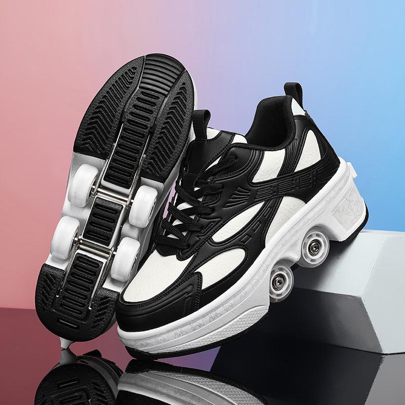 New Runaway Shoes, Student Roller Skates, Men's and Women's Skates Can Shrink with One Click, Adult Four-wheel Flying Pulley