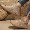 Mode Fransen Flats Damen Stiefeletten Wildleder Mode Lässig Bequeme Laufschuhe 2024 Winter Neue Marke Designer Kleid Schnee Botas Mujer