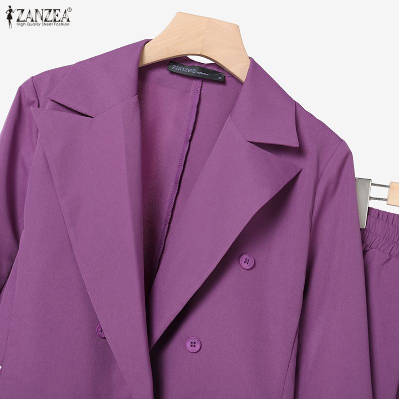ZANZEA Women Long Sleeve Blazer and Pants Casual Two Piece Suit Sets
