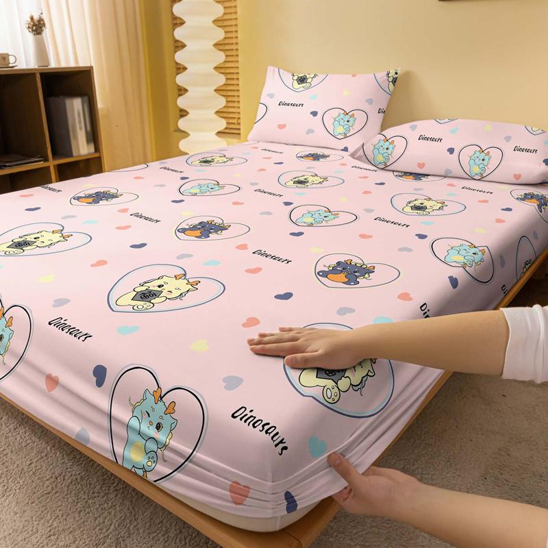 Cartoon 1 Cute Animals Dinosaur Printed Matte Fitted Sheet, Bedroom Printed Bed Cover, Bedding Excluding Pillowcases