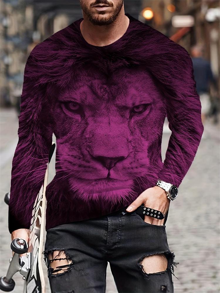 3D Tiger Print Long Sleeve T-shirt Spring And Autumn Men's Daily Casual Long Sleeve Top Urban Street Fashion Long Sleeve T-shirt