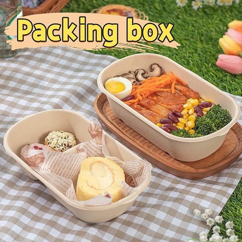 10/50Pcs Oval Sugarcane Bagasse Boxes Eco-Friendly Biodegradable Food Containers W/Pet Lid