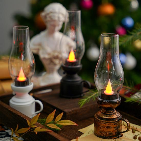 Electronic Candle Light Creative Nostalgia Waterdrop Wick Warm Light Safe Shooting Props High Brightness 80s Retro Style Electronic Kerosene Lamp for