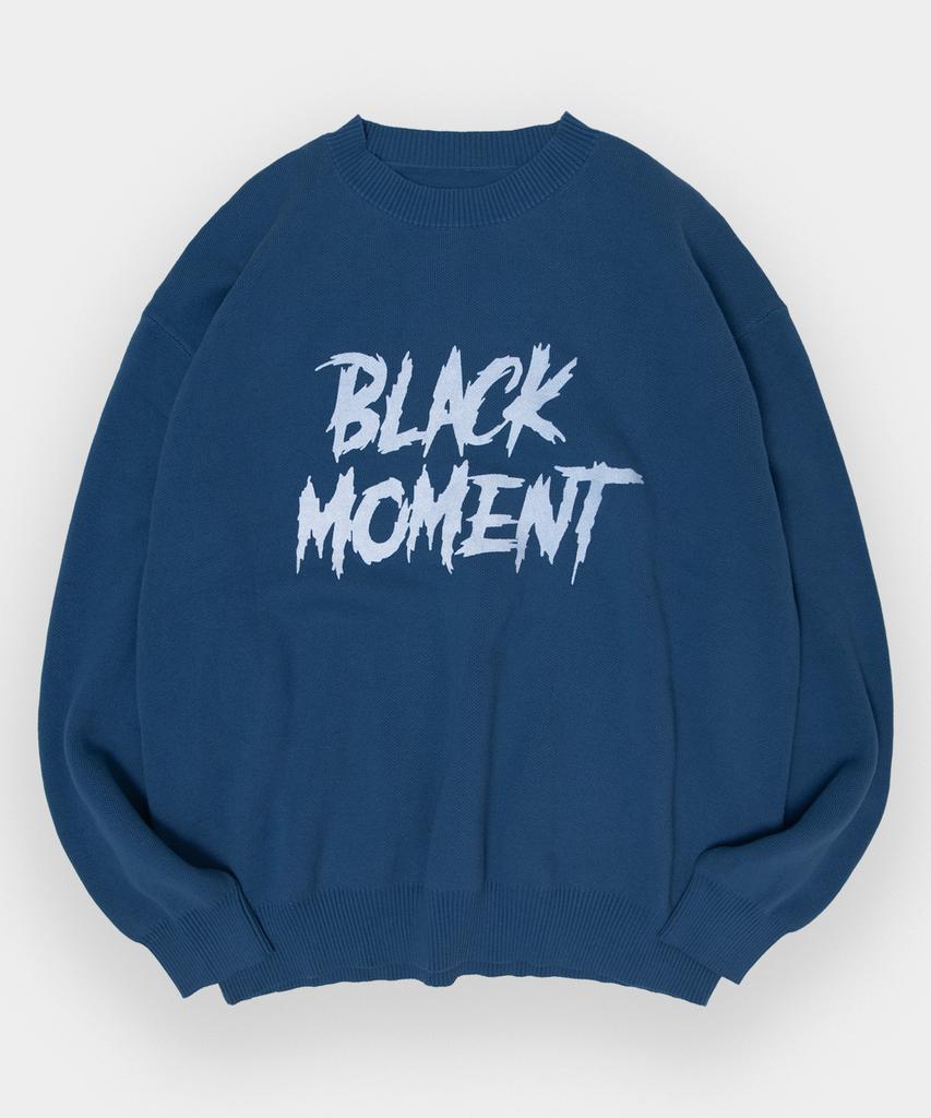 BLACK MOMENT Washable Graphic Rough Logo Knit Pullover T-Shirt [Black]
