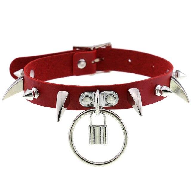 Punk Goth Red PU Leather Choker Collar Sexy Spike Neck Strap Clavicle Necklaces for Women Men Jewelry Gothic Accessories