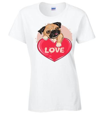 T-shirt Saint-Valentin Hommes Femmes Amoureux des Chiens T-shirt Carlin Drôle Mignon