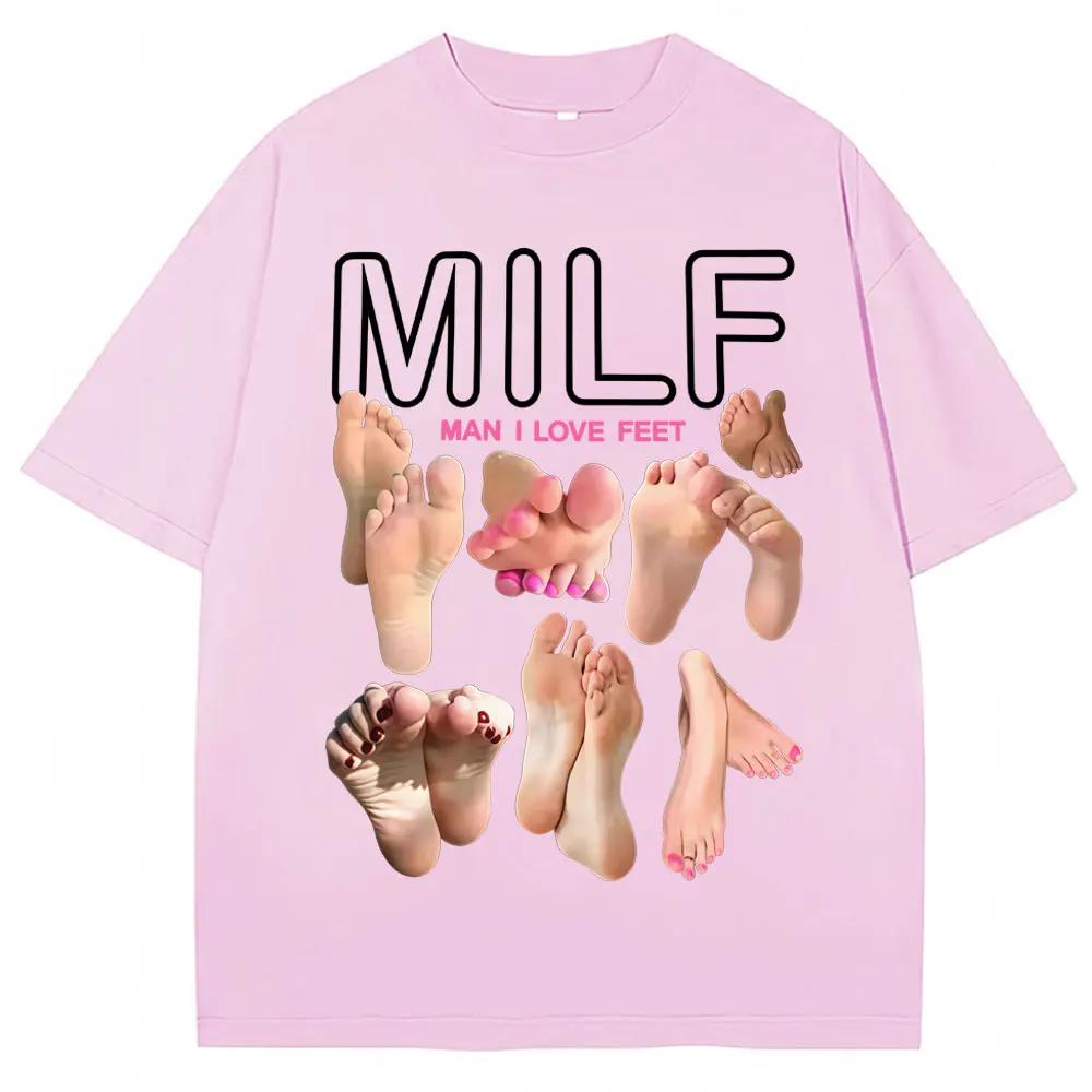 Summer Men's MILF Men, I Love Feet, Funny Meme Pattern Printed T-shirt, 100% Cotton, Casual Streetwear, Foot Fetish