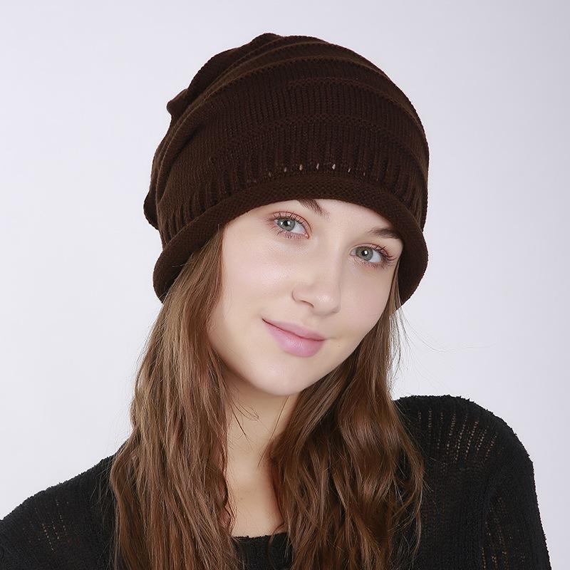 Frauen Herbst Winter Plissee Horizontal Gestrickte Wolle Einfarbig Dünne Hut