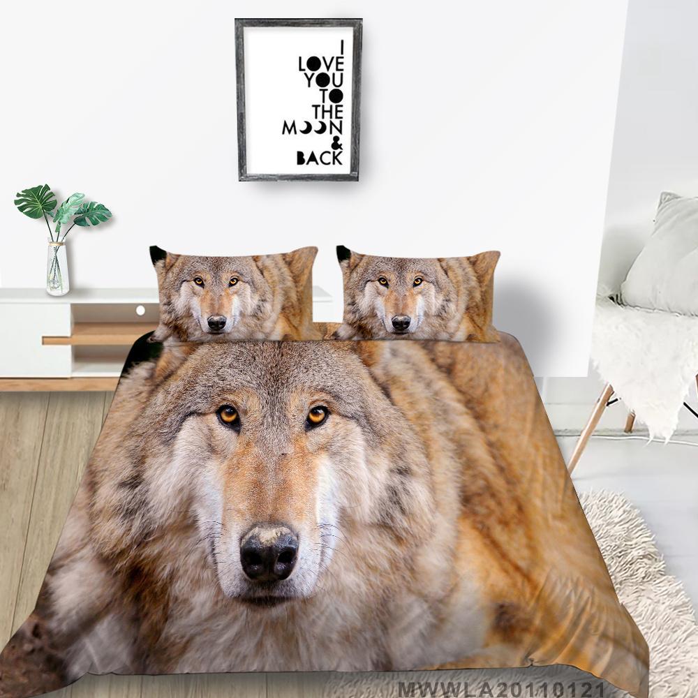 2023 Nouveau style Loup Impression Ensemble de literie Animaux Housse de couette Housse de lit Taie d'oreiller haut de gamme Cool Hommes Literie Costume King Size Ensemble de lit Couverture