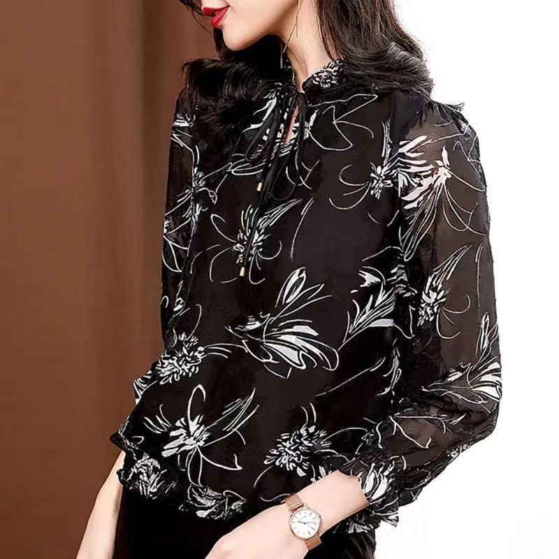 Camicia casual in chiffon da donna T-shirt ampia con stampa floreale