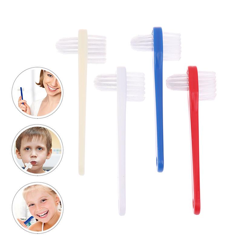 1 Pcs Portable Al Care Supply Denture Blue Red White Color Toothbrush Double Head Manual Brush False Teeth Cleaner