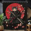 Japanese Samurai Black Cat Bathroom Shower Curtain Cherry Blossom Cool Funny Hilarious Black Polyester Fabric 12 Plastic Hooks