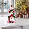 Unique Holiday Tree Ornaments 2D Wooden Christmas Tabletop Ornaments, Xmas Santa Colorful Room Snowman Sign with Stand, Party Decorations Festive