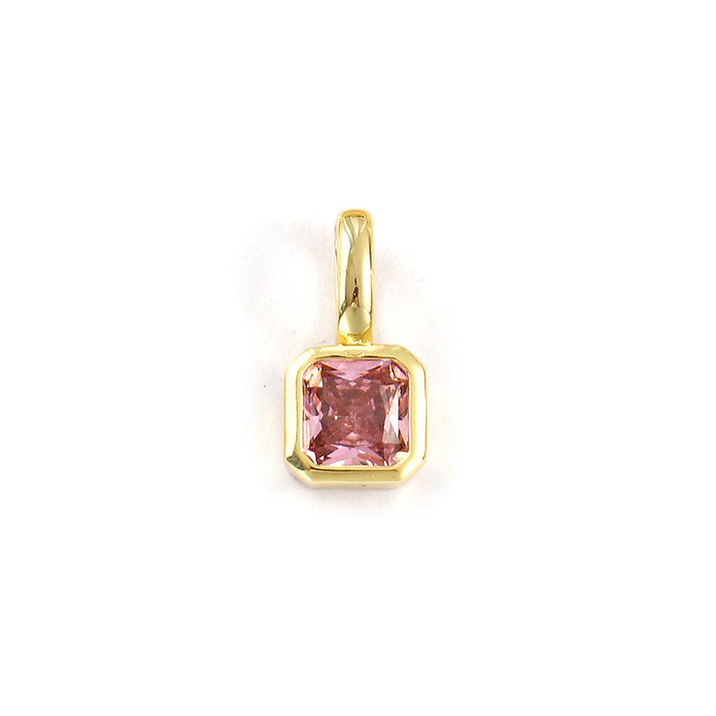 1 Piece Brass & Cubic Zirconia Birthstone Charms 18K Gold Plated Square Pendants For DIY Necklace Jewelry Making 15.5mm X 7.5mm