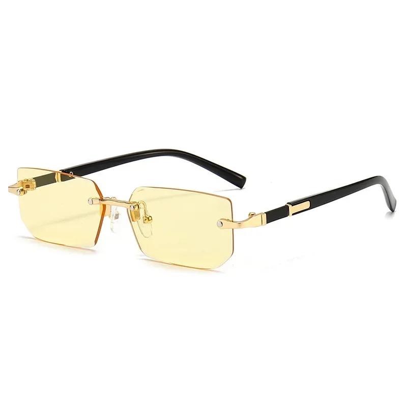 Rimless Sunglasses Rectangle Stylish Popular Female Male Sun Eyewear Small Square Sun Eyewear for Female Male Summer Traveling Oculos