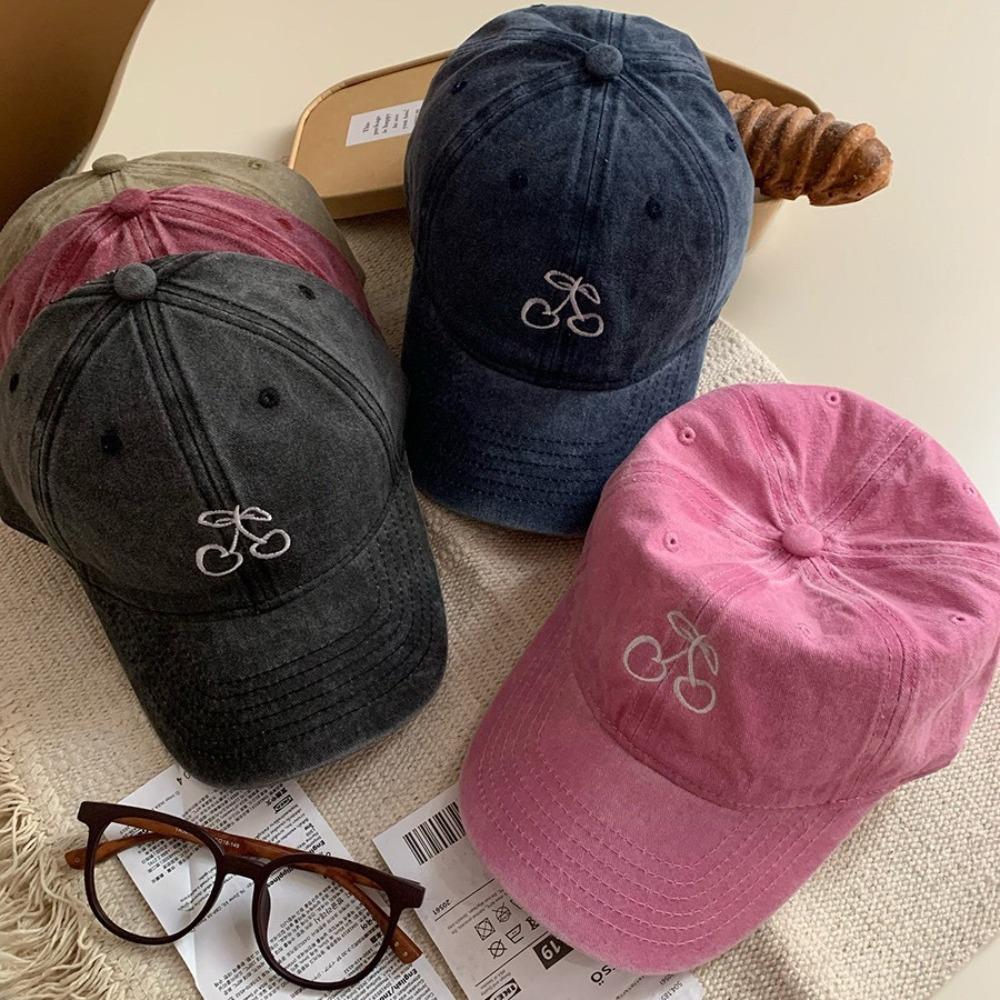 Embroidered Cherry Baseball Cap Sun Protection Sunscreen Sun Hat Retro Peaked Cap  Male