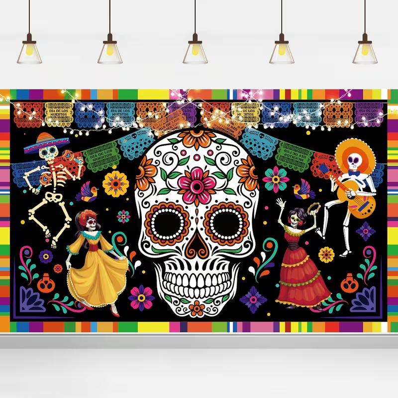 Arrière-plan Squelette Calavera 2D pour Séance Photo Dia de los Muertos