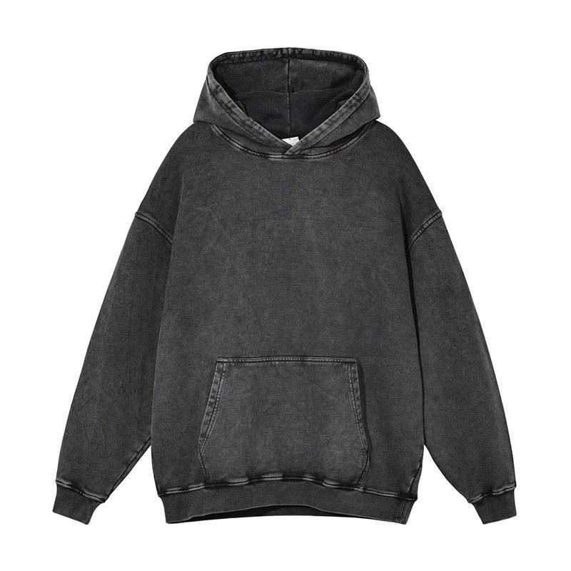 Unisex Washed Distressed Cotton Hoodie - Trendy Brand, Loose Fit, Casual Style With Logo