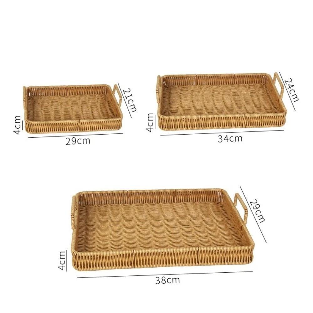Retro Style Woven Serving Basket Woven Handheld Imitation Rattan Fruit Plate Kitchen Storage
