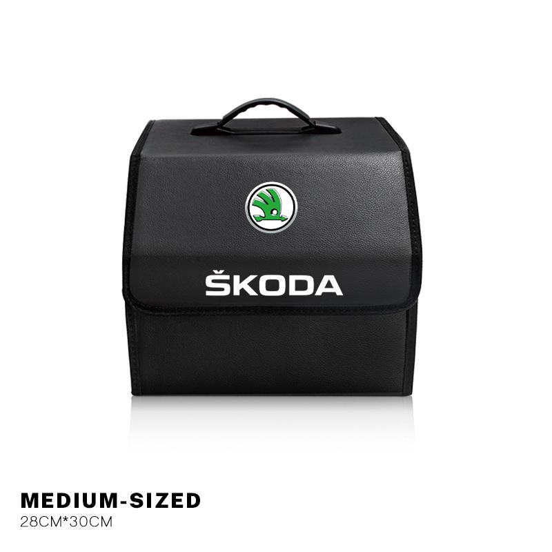Auto Kofferraum Aufbewahrungsbox Leder Aufräum Organizer Tasche Für Skoda Octavia Superb Rapid Kodiaq Karoq Fabia Kamiq Vision RS Yeti Scala FI4