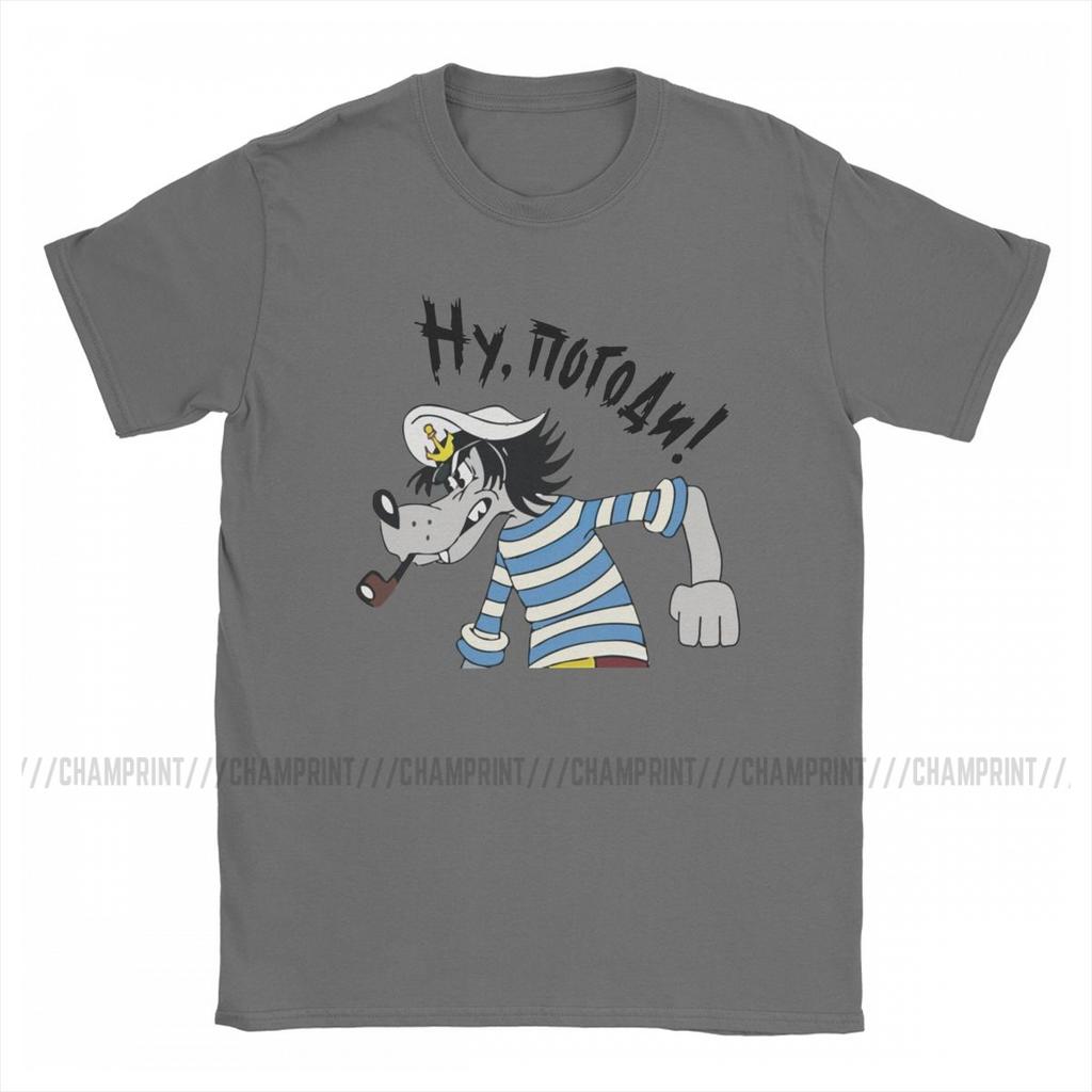 Men T-Shirt Nu Pogodi Wolf Funny Pure Cotton Tees Short Sleeve Russian T Shirt O Neck Clothing Birthday Gift