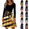Ladies' Casual And Fashionable Round Neck Long Sleeved Retro Independent Day Print Retro Dress