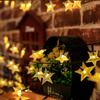 Solar Led Warm Light Star String Lights 5m 20 Lights 8 Modes Outdoor Garden Decoration Ambient Light