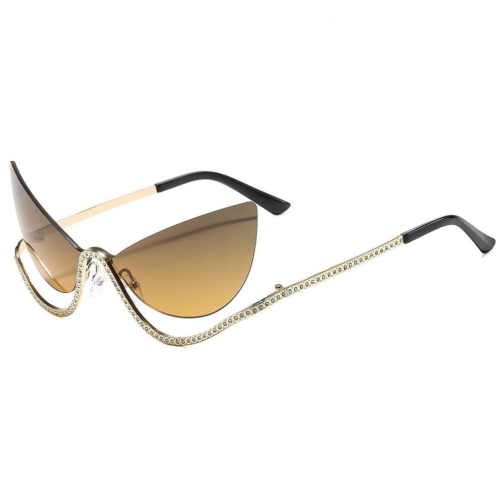 Luxury Frameless Gradient Cat Eye Women Sunglasses Rhinestone Inlaid Design UV400 Protection Fashion Glasses