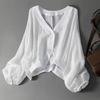 Spring and Summer Loose Lightweight Short Jacket Women's Micro-permeable Tibetan Meat Shirt Casual Age-reducing Long-sleeved Solid Color Shirt