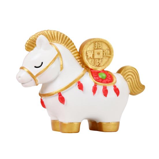 Chinese Style Horse Statue Golden Ingot Lucky Bag Persimmon Copper Coin Cartoon Pony Figurine Desktop Feng Shui Decoration Ornament