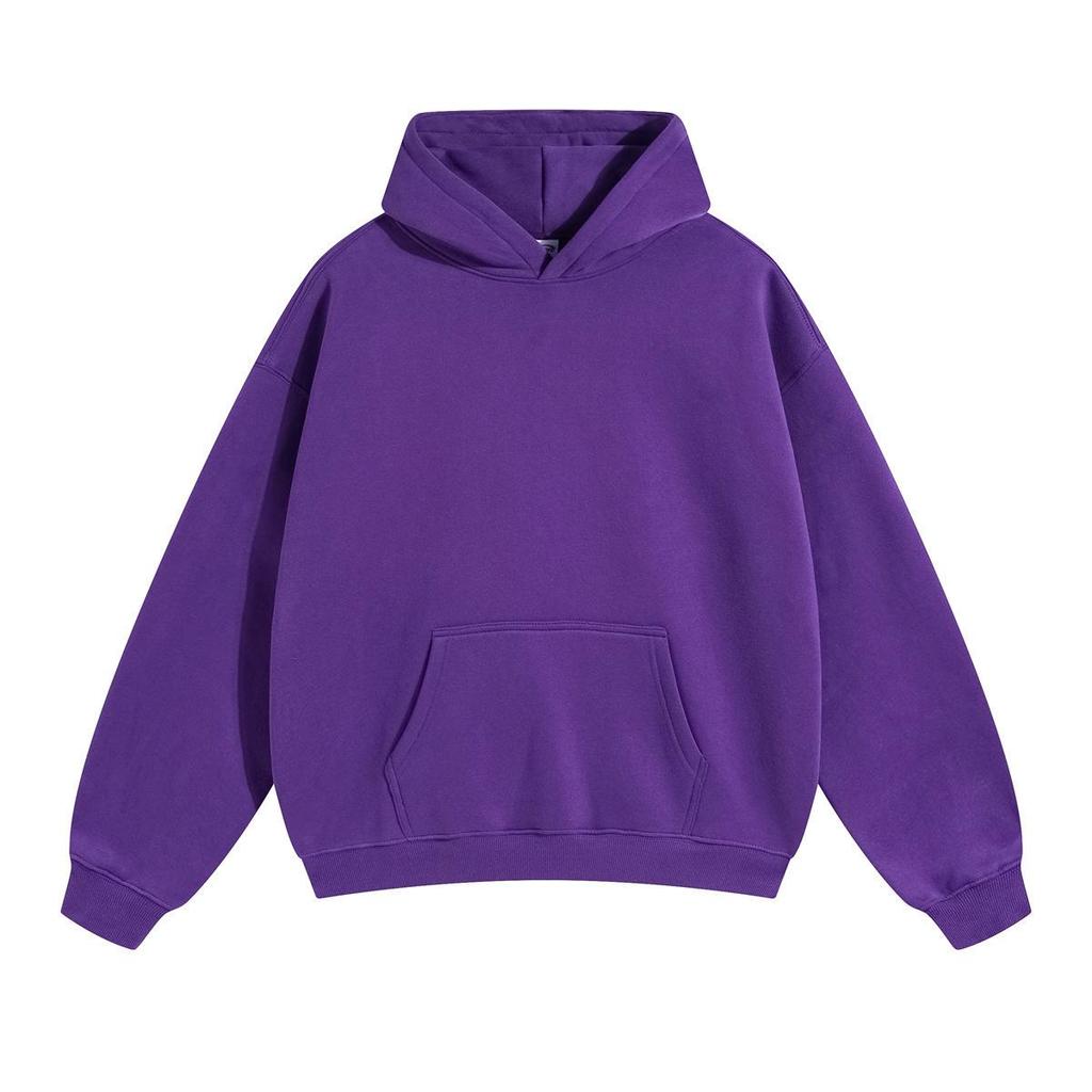 Autumn/Winter Unisex Loose Fleece-Lined Hooded Sweatshirt Jacket with Drop Shoulders - Solid Color Trendy Style In Stock