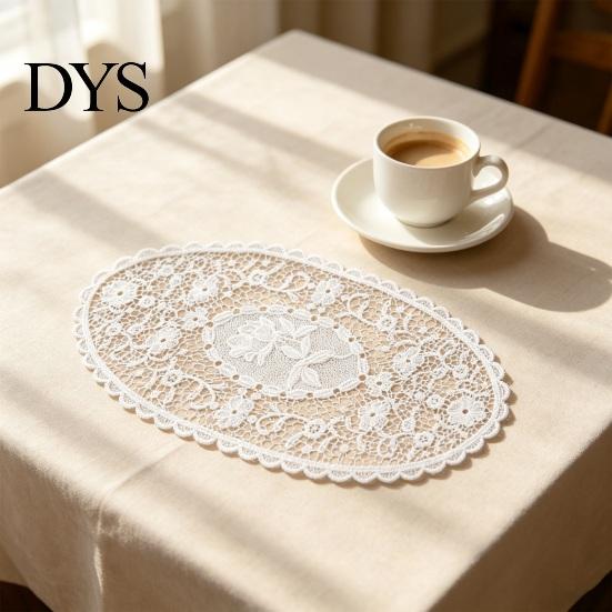 Decorative Table Covers for Weddings White Lace Doily, Elegant Retro Placemat, Embroidered Small Round Placemats Jewelry Trays Mat, Rectangular
