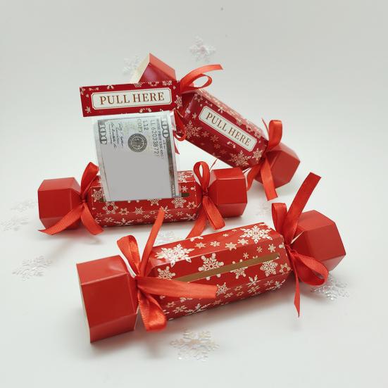 4 Pcs Candy Christmas Money Pull Pouch Surprise Pull Out Money Gift Holders for Cash DIY Christmas Party Money Box for Kids Adults