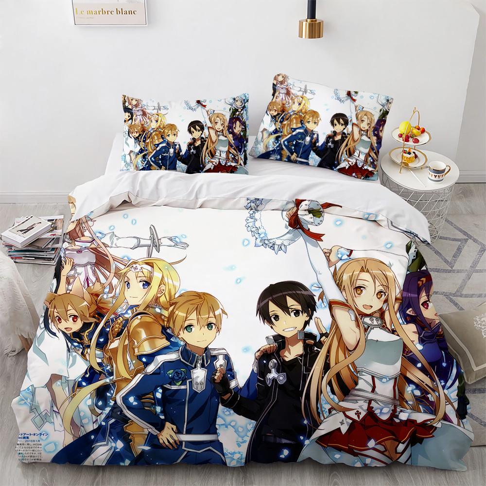 Sword Art Online patalynės komplektas Anime antklodžių užvalkalai Karališkojo, Karalienės, Dvigulio, Vienviečio dydžio Suaugusiems Vaikams Lovos patalynė Vienviečio, Dvigulio dydžio Dekoras Namams