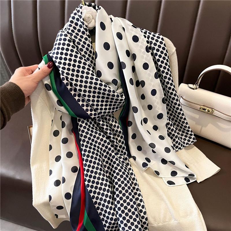 Fashion Brand Women Silk Scarf Luxury Dark Green Aztec Floral Pashmina Shawls Wrap Soft Foulard Femme Muslim Hijab 180*90Cm