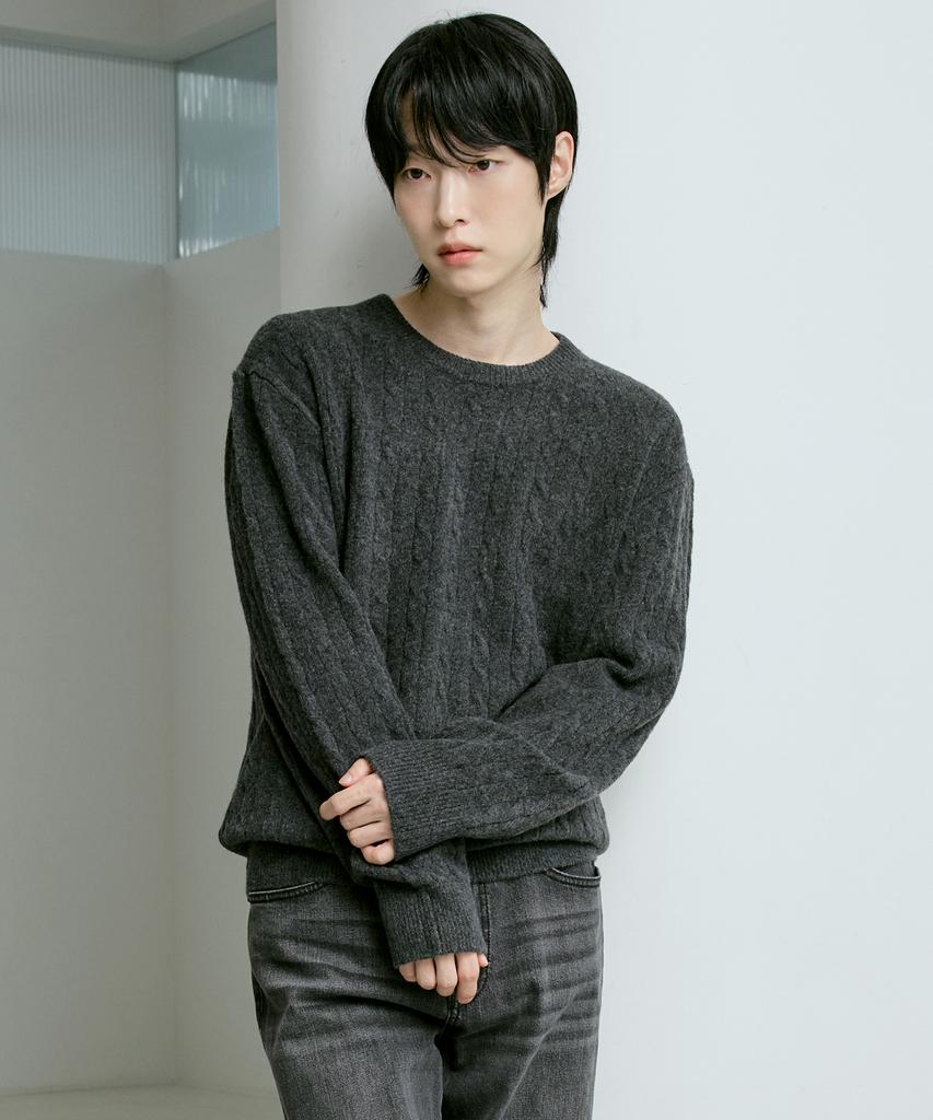 210EDIT Fossil Knit Cable Round Knit [Charcoal]_Zf4Sw094
