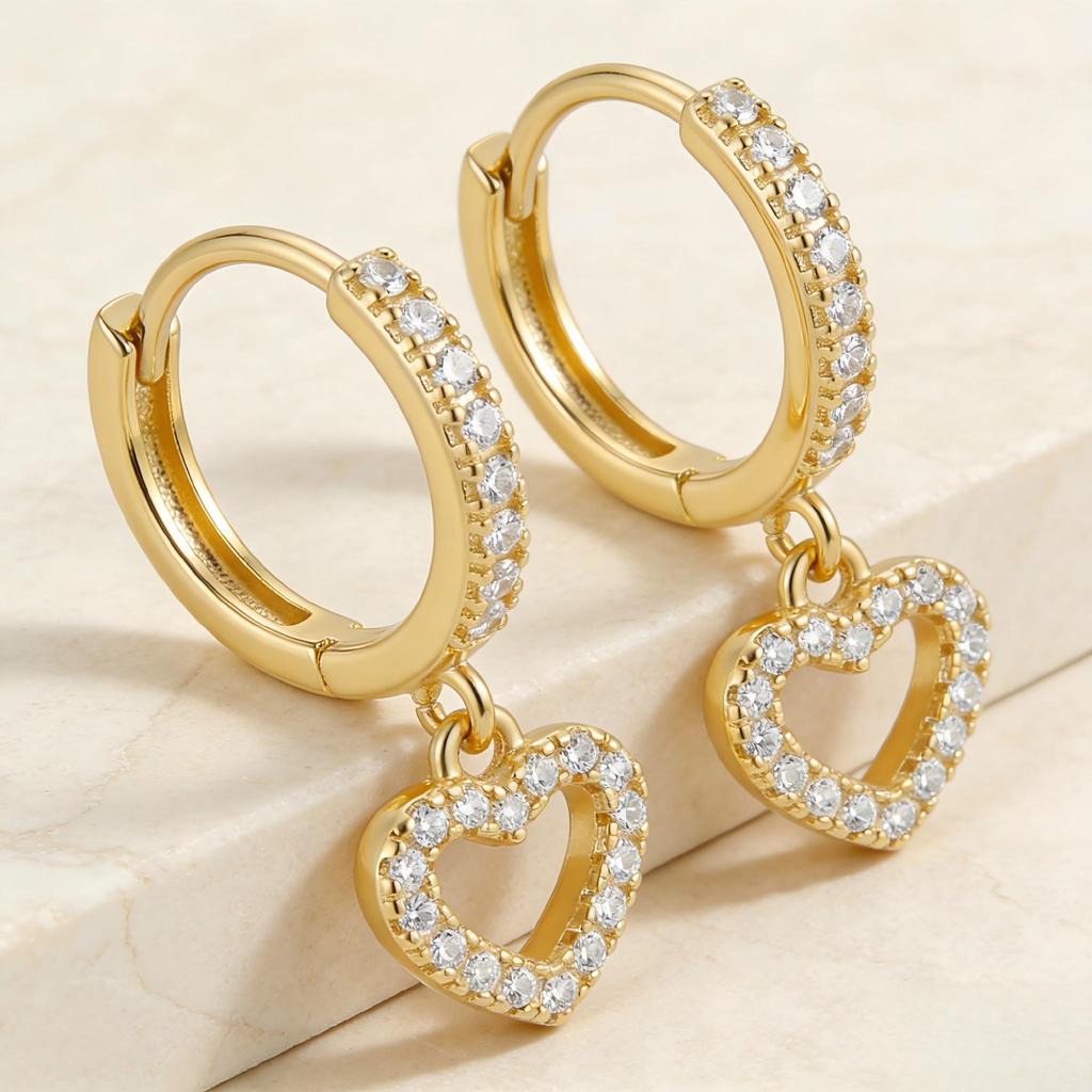Retro Heart-Shaped Zircon Earrings Love Heart Ear Hoops Earrings for Women Charm Jewelry Gift