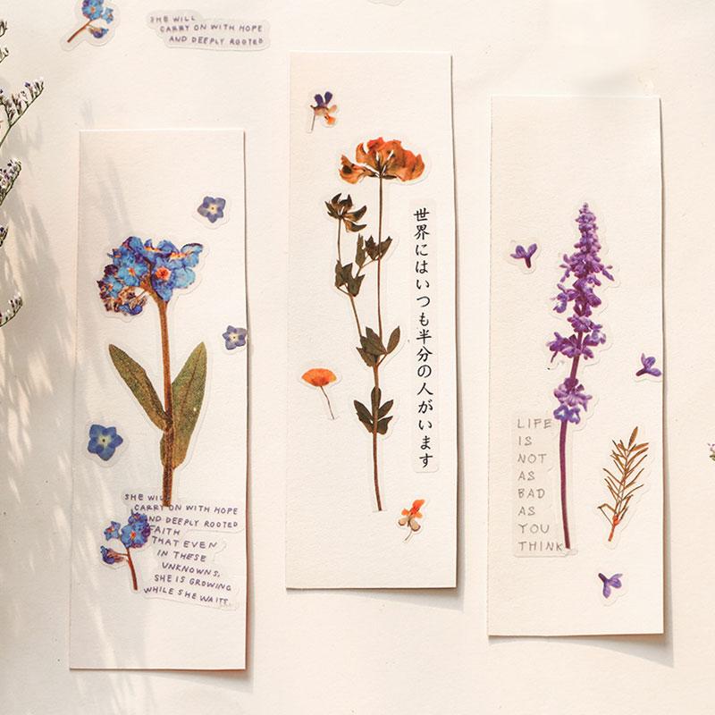 1 Pack PET Stickers Flowers Leaves Album Diary Scrapbooking Supplies Transparent 12 Designs