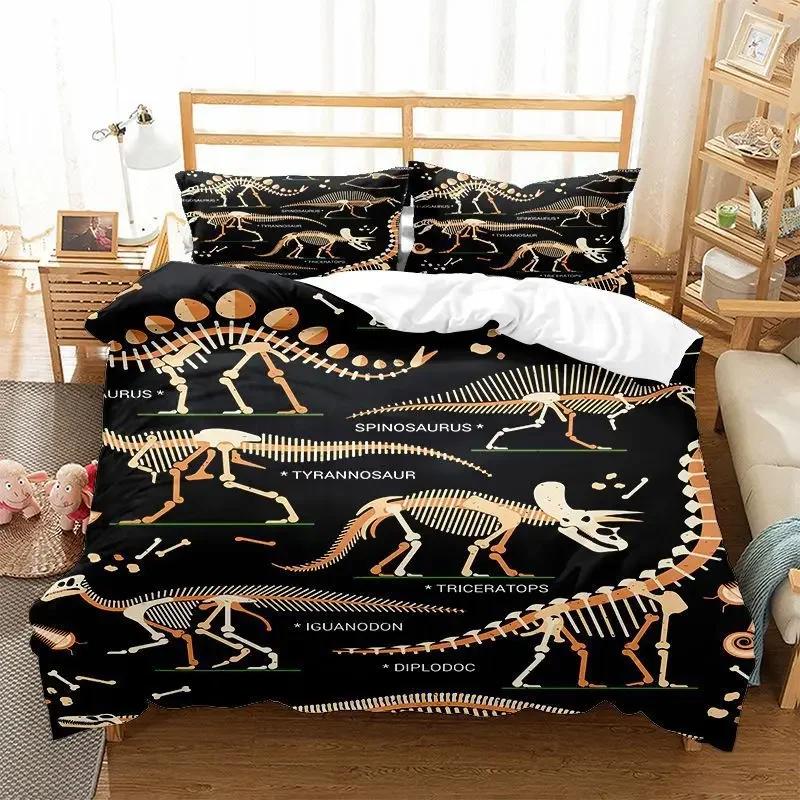 Stampa Scheletro Osso di Dinosauro Set Copripiumino per Bambini Biancheria da Letto Tessuto in Microfibra Set Copripiumino per Camera da Letto con Federe Matrimoniale Singolo