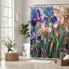 Stained Glass Iris Flowers Shower Curtain - Polyester, Purple Pink Blue Blooms, Golden Accents & Gem Beads, Fashion Bath Decor