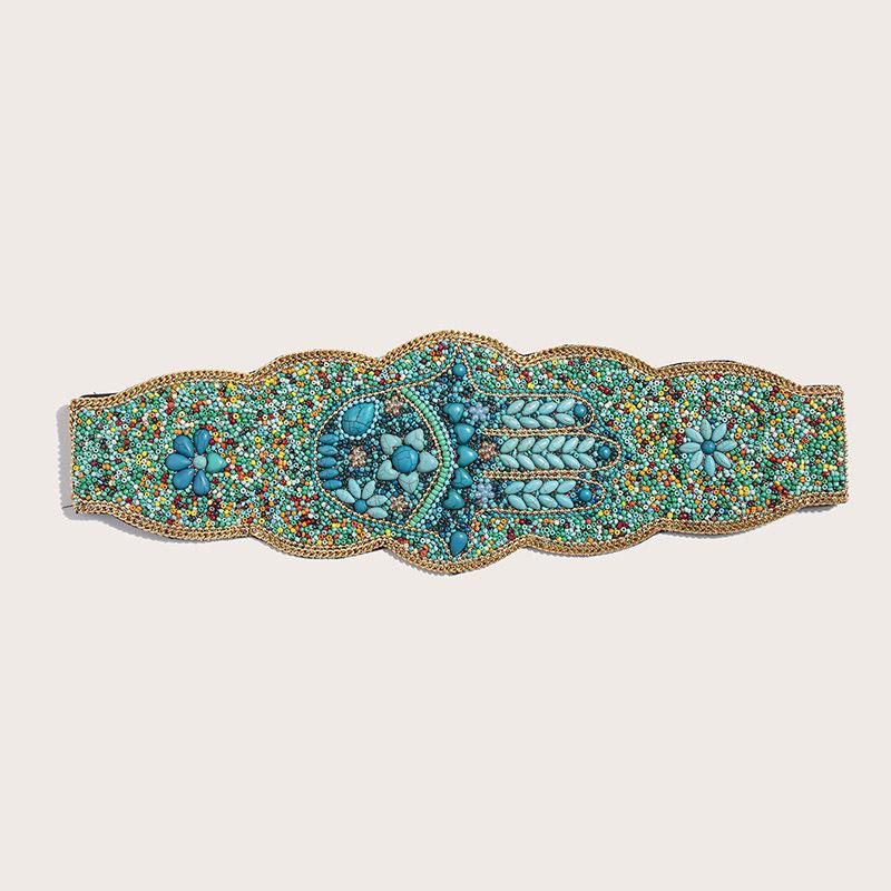 Handgemachter elastischer Taillengürtel mit Perlen und Muschelakzenten im Boho-Stil