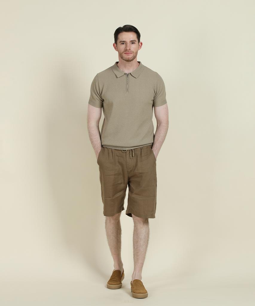 PANICALE Beige Short-Sleeve Zip-Up Polo Knit