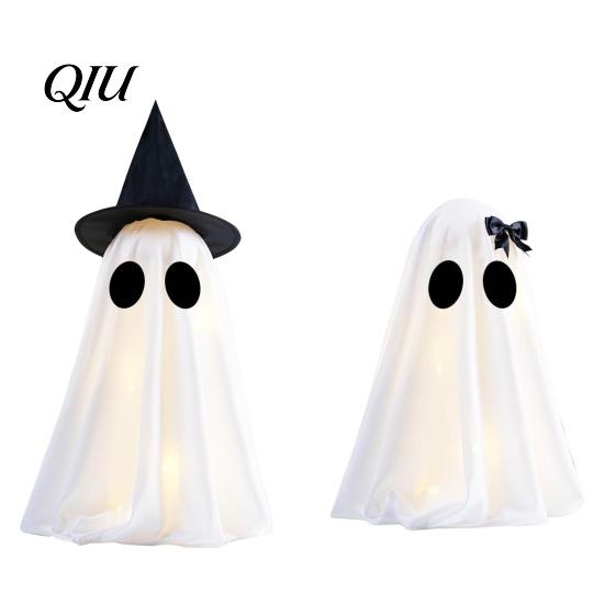 Seasonal Holiday Decor Halloween Ghost Decoration, Light-Up with Witch Hat/Bow, Party Supplies Spooky Standing for Porch Yard Outdoor Decoration