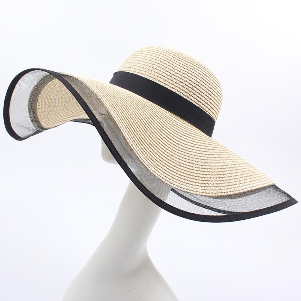 Elegant Soft Foldable Straw Hat Mesh Sunscreen Beach Hat Wide Edge Summer Hat Women